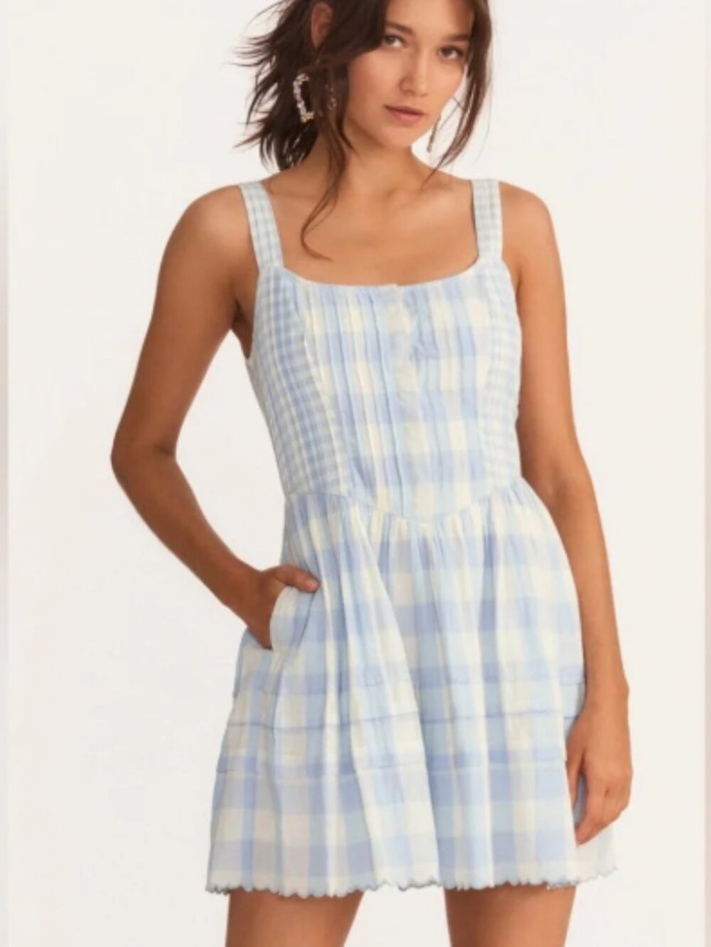 Loveshackfancy Chennedy Gingham Pleated Mini Dress Blue